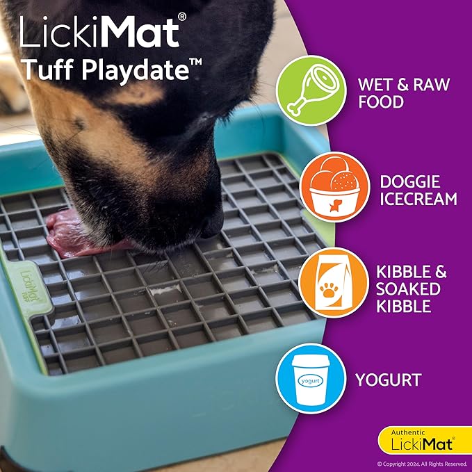LickiMat Tuff, Heavy-Duty Playdate, Dog Slow Feeder Lick Mat, Boredom Anxiety Reducer; Perfect for Food, Treats, Yogurt, or Peanut Butter, Fun Alternative to a Slow Feed Dog Bowl, Green