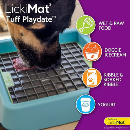 LickiMat Tuff, Heavy-Duty Playdate, Dog Slow Feeder Lick Mat, Boredom Anxiety Reducer; Perfect for Food, Treats, Yogurt, or Peanut Butter, Fun Alternative to a Slow Feed Dog Bowl, Green