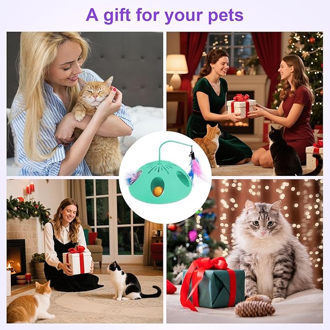 Cat Toys 3in1 Automatic Interactive Cat Toy for Indoor Cats,Interactive Kitten Toy, Fluttering Feather, Track Balls, Rotating Track Feather Enrichment Kitty Toys(Green)
