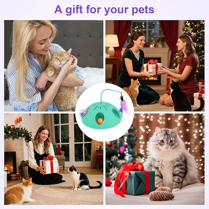 Cat Toys 3in1 Automatic Interactive Cat Toy for Indoor Cats,Interactive Kitten Toy, Fluttering Feather, Track Balls, Rotating Track Feather Enrichment Kitty Toys(Green)