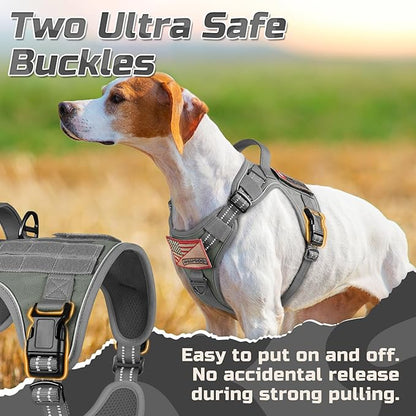 rabbitgoo Tactical Dog Harness Medium Sized Dog, No Pull Military Service Vest with Handle & Molle, Easy Control for Training Walking, Adjustable Reflective Straps, Dark Grey, M
