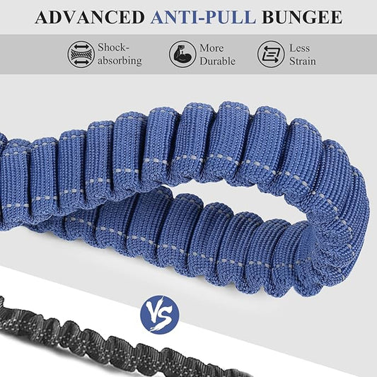 VIVAGLORY Hands Free Dog Leash Bungeeone Running Dog Leash with Waist Belt for Running Walking & Jogging, Bungee & Around Waist for Pet, S, Navy Blue/Black