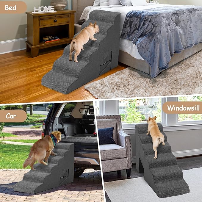 Stairs for Dogs to Get on Bed, Dog Stairs for High Bed 26-30 inches High Tall, 6 Step Dog Steps for Bed, Non-Slip Pet Ramp for Small Dogs