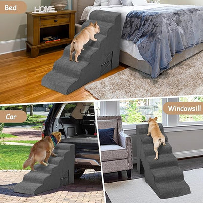 Stairs for Dogs to Get on Bed, Dog Stairs for High Bed 26-30 inches High Tall, 6 Step Dog Steps for Bed, Non-Slip Pet Ramp for Small Dogs