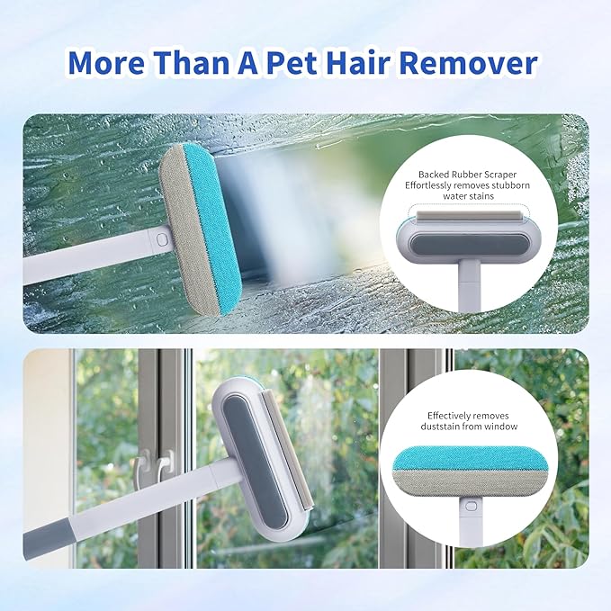Cat Hair Remover 4-in-1 Multi-Functional Brush Double-Sided, Reusable & Washable Lint Cleaner for Dog and Cat Hair Gentle on Furniture, Sofa, Carpets, Clothing, Pet Beds - 17" Long Handle (2026 New)