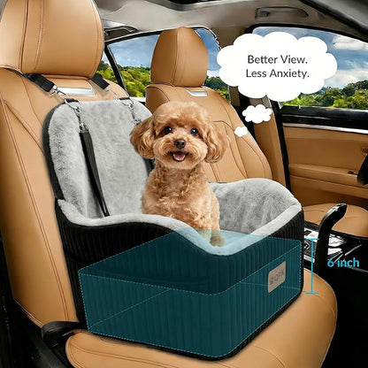 Dog Booster Car Seat for Small & Medium Dogs Up to 35 lbs, 6" Elevated Pet Car Seat with Safety Leash, Soft Plush Cushion, Non-Slip Bottom, Fits Front & Back Seat, Washable Cover