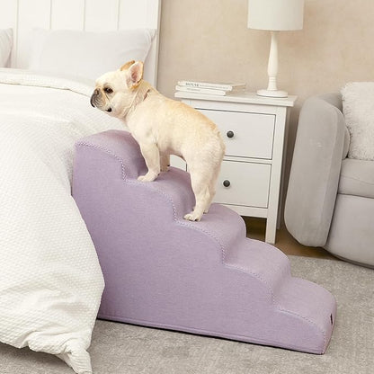 EHEYCIGA Curved Dog Stairs Ramp for High Beds 22.6" H, 5-Step Dog Steps for Small Dogs and Cats, Pet Stairs for High Bed Climbing, Non-Slip Balanced Pet Step Indoor, Lilac