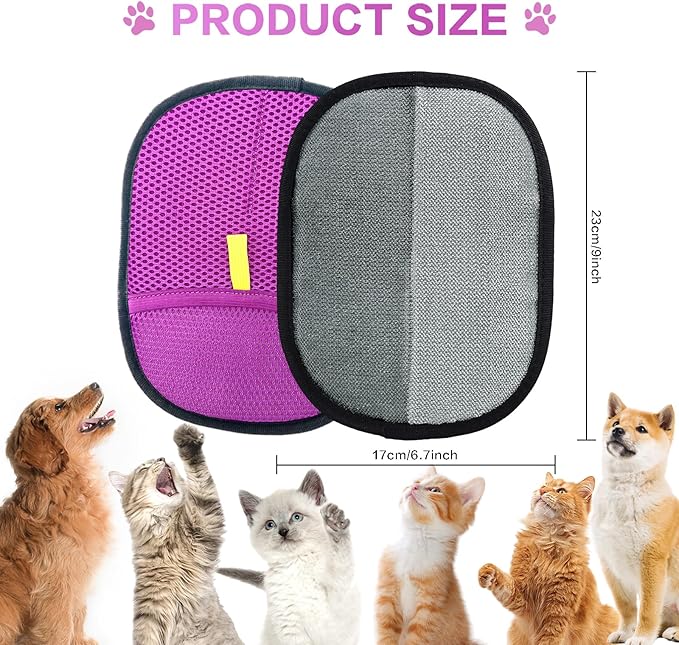 3pc Pet Hair Removal Gloves, Reusable Cats & Dogs Pet Hair Removal Tool,Efficient Pet Hair Removal Electrostatic Gloves is Suitable for Clothes, Sofas, Beds and Carpets (Purple)