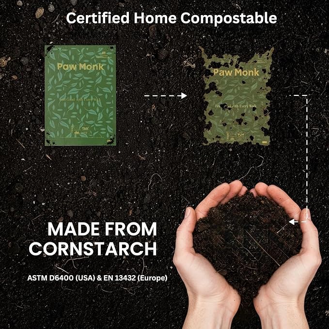Paw Monk Certified Home Compostable Dog Poop Bags Rolls Refill-120 Bags, Extra Thick 20 Micron, Leakproof & Easy Open doggy poop bags, Unscented