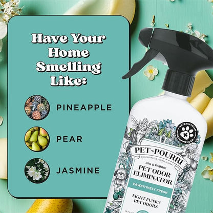 Pet-Pourri Pet Odor Air + Fabric Odor Freshener Spray, Pawsitively Fresh, 16 Fl Oz (Pack of 2)