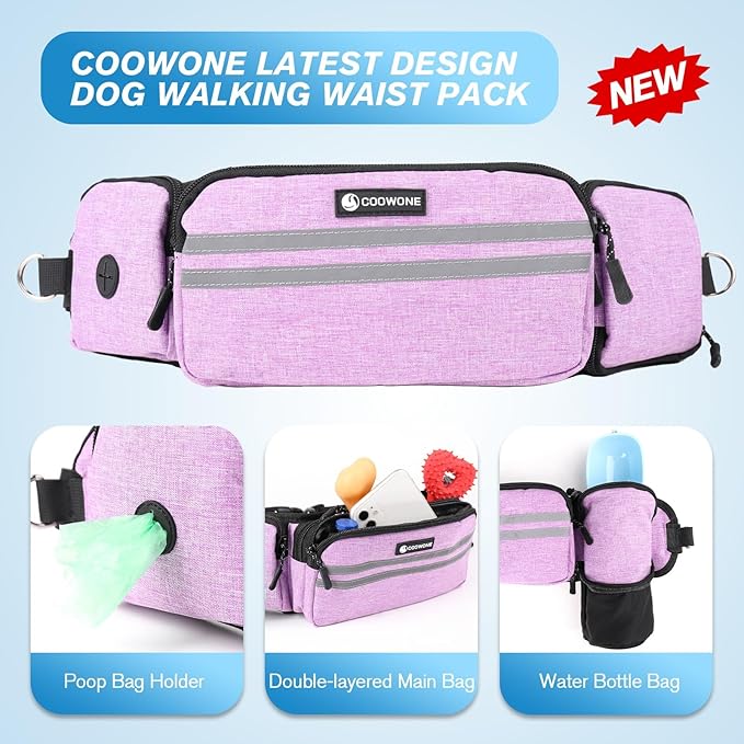 Hands Free Dog Leash with Puppy Walking Fanny Pack for Large Medium Small Dogs, Heavy Duty Durable Reflective Waist Bungee Leash for Pet Training,Night Walking Running Jogging Hiking