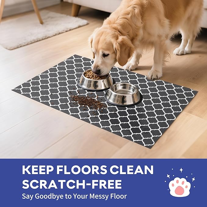 Cooyes Large Dog Food Mat 24"×36", Ultra-Absorbent Dog Bowl Mat for Food and Water, Pet Feeding Mat with Non-Slip Rubber Back, Cat Placemats with Water-Locking Bottom That Protects Floors