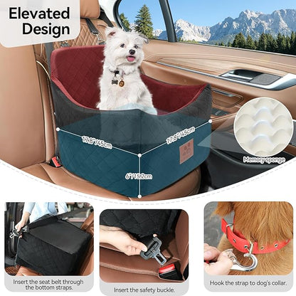GL GLENSLAVE Dog Car Seat for Small/Medium Dogs, Dog Booster Car Seats with Thick Cushion for Dogs Under 35lbs, Detachable Washable Pet Carseat with Storage Pockets, 2 Safety Belts(Black/Red)