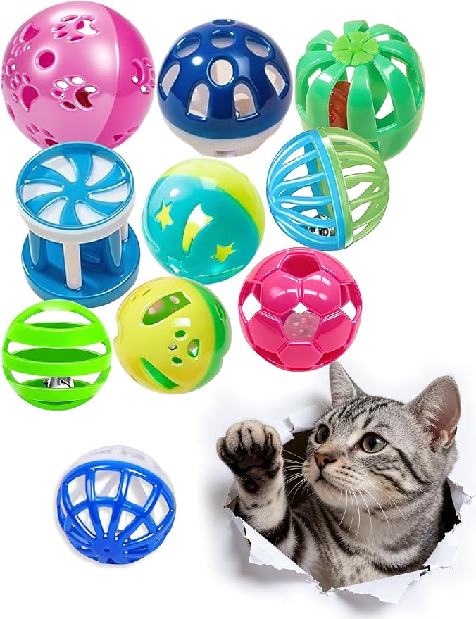 10 Pcs Hollow Cat Bell Balls Indoor Cat Toys for Bored Kittens Durable Jingle Chase Play (1.5'' - 2.1'')