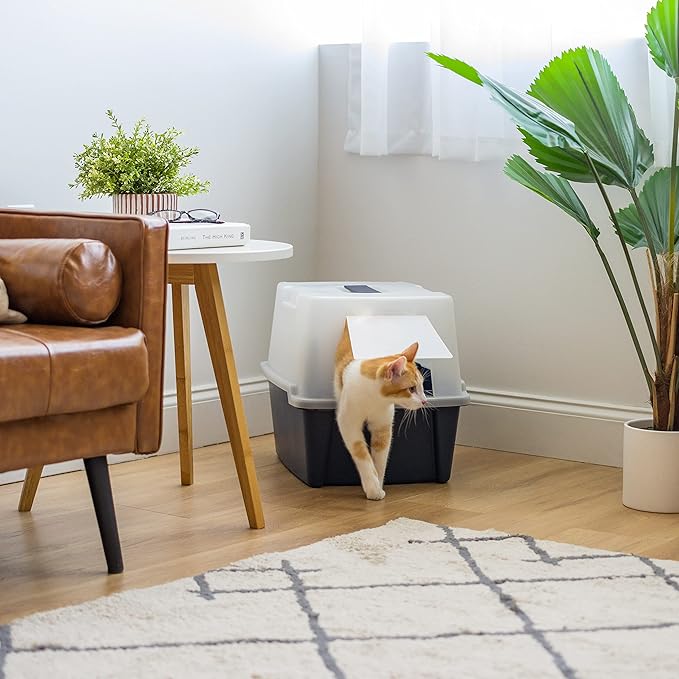 IRIS USA Cat Litter Box, Litter Box Enclosure with Scoop and Front Door Flap, Covered Kitty Litter Box for Privacy, Portable, Easy to Clean, Navy