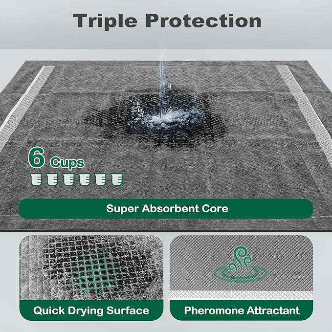 MIZOK Dog Pee Pads Charcoal, 28"x30" Large Wee Wee Pads for Dogs, Superior Odor Protection, Super Absorbent & Leak-Proof, Puppy Pads with Adhesive Tabs, Thick & Heavy (30 Counts)