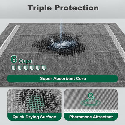 MIZOK Pee Pads for Dogs Charcoal, 28"x30" Large Wee Wee Pads for Dogs, Superior Odor Protection, Super Absorbent & Leak-Proof, Puppy Pads with Adhesive Tabs, Thick & Heavy (50 Counts)