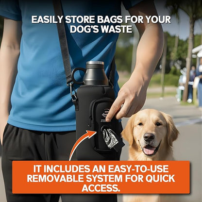 3-in-1 Dog Water Bottle – Insulated Stainless Steel Travel Bottle with Food Bowl, Leakproof, Carrying Bag & Brush