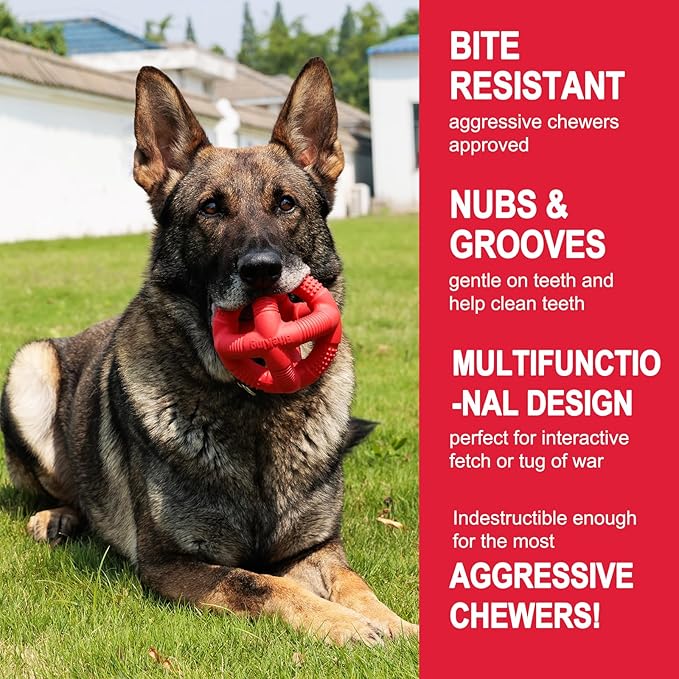 Natural Rubber Dog Balls for Large Aggressive Chewers - Lifetime Replacement - Indestructible and Durable Dog Toys for Large Breed, Red