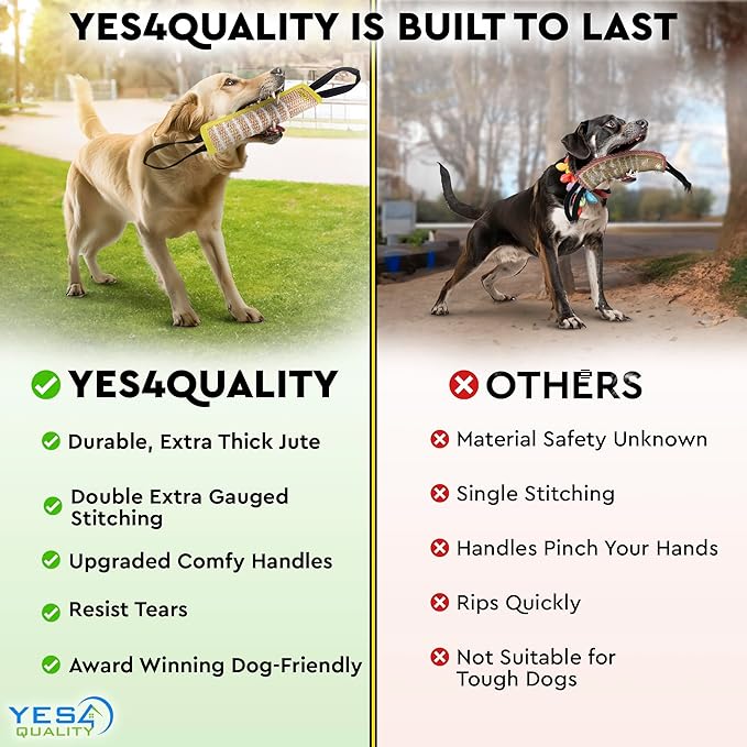 YES4QUALITY Dog Bite Tug Toy - 2 Pack, 11.8"x3.5" - Durable Yellow Pull Toy with 2 Strong Black Handles - Jute Pillow for Small to Medium Dogs - Ideal for Tug of War, Fetch, K9 & Puppy Training