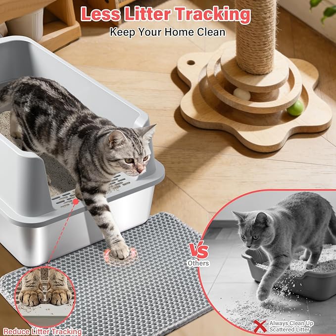 Stainless Steel Cat Litter Box with Lid, 2 Pack XL Metal Litter Box High Sided, Odor-Free/Anti-Urine Leakage & Non-Stick, Extra Large Litter Box with Mat & Scoop for Multiple/Big Cats, Easy Clean