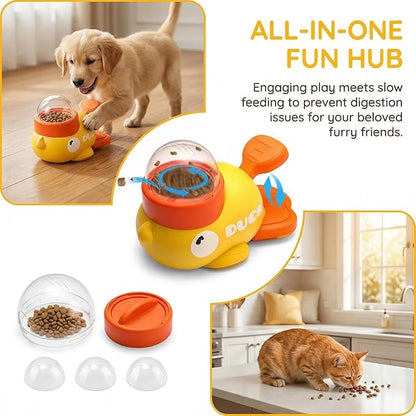 Duck Treat Dispenser Toy for Dog, Cat Treat Dispenser, Interactive Pet Feeder with Pedal, Slow Feeding Puzzle Toy for Dogs and Cats, Food Dispensing Game for Dry Kibble (White)