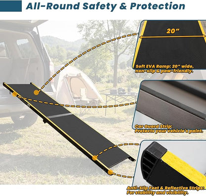 75” Dog Ramp for Car, Extra Long & Wide Pet Ramp for Large Dogs up to 300LBS, Heavy Duty Folding Dog Car Ramp for SUV/Truck/RV with Soft EVA Mat & Auto Lock, Portable Dog Ramp for SUV,Black