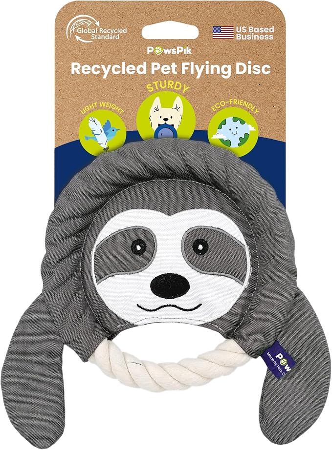 PAWSPIK Flying Disc Tug-of-War Toy, Eco-Friendly Recycled Material, Squeaker Toy for Medium and Large Dogs, for Throwing & Fetching 8.5" Diameter (Sleepy Sloth)