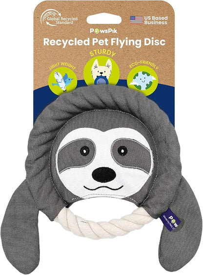 PAWSPIK Flying Disc Tug-of-War Toy, Eco-Friendly Recycled Material, Squeaker Toy for Medium and Large Dogs, for Throwing & Fetching 8.5" Diameter (Sleepy Sloth)