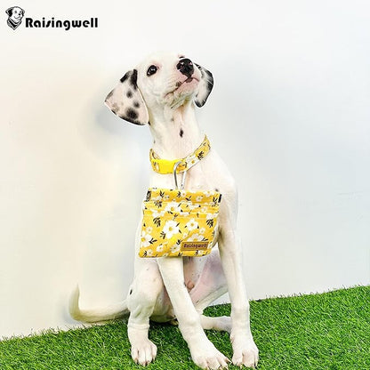 Raisingwell Dog Treat Pouch, Pocket Sized Pet Training Pouch, Cotton Fabric, Hand Free Yellow Flower Dog Walking Bag with Carabiner, Self-Closing Pet Feed Snack Reward, for Puppy Travel or Outdoor Use