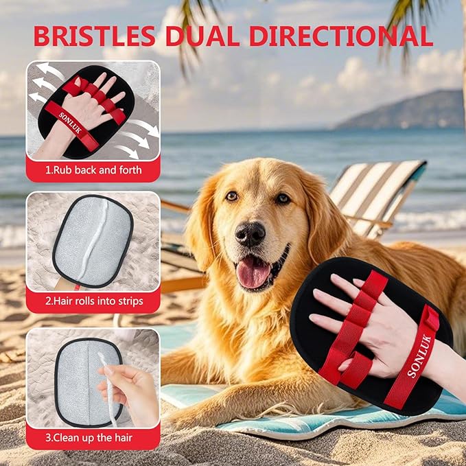 2PCS Pet Hair Removal Glove for Dogs&Cats,Upgraded 5-Finger Electrostatic Magic Brush Reusable Pet Hair Remover Glove for Laundry,Carpets,Sofa Gaps and Car Seats(Red)