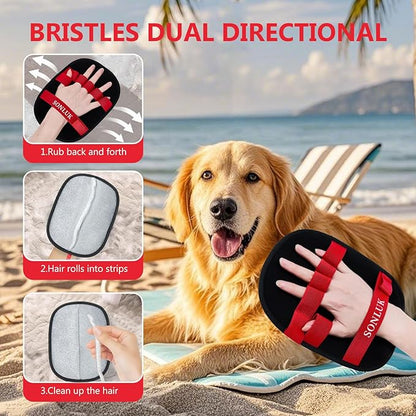 2PCS Pet Hair Removal Glove for Dogs&Cats,Upgraded 5-Finger Electrostatic Magic Brush Reusable Pet Hair Remover Glove for Laundry,Carpets,Sofa Gaps and Car Seats(Red)