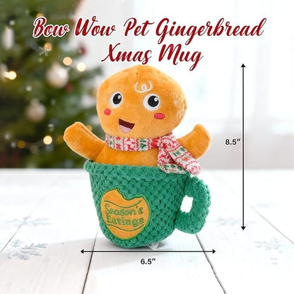 Bow Wow Pet Gingerbread Xmas Mug Squeaky Plush Dog Toy