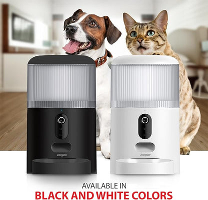 Energizer Smart Pet Feeder with 2K Video Camera, 5Ghz & 2.4Ghz Dual Band Wi-Fi, 2-Way Audio, Night Vision, 4L Food Capacity, Remote Feeding Dogs & Cats, Compatible with Alexa & Google, Records