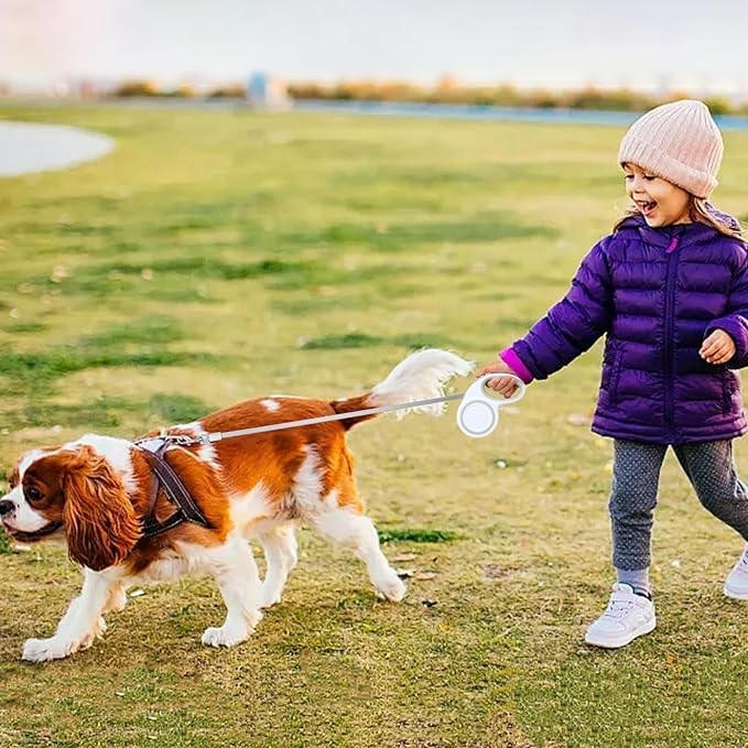 16 Ft Retractable Dog Leash, 360° Tangle-Free Heavy Duty Great Leas for Dog up to 66lbs with Anti-Slip Handle, Dog Walking Leash Suitable for Medium Dogs (White,M)