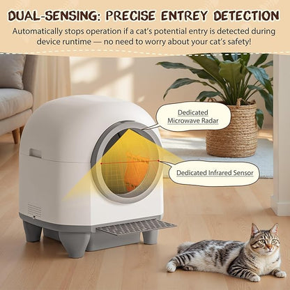 GUNJI Automatic Self-Cleaning Litter Box, 90L Large Capacity for Multiple Cats - APP Controlled with Safety Protection, Included Litter Mat & 1 Roll Garbage Bags (Gray)
