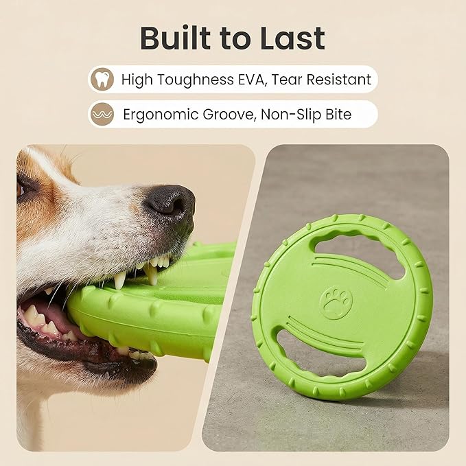 EVA Dog Flying Disc Toy, Durable Interactive Fetch with Dual Grip Holes, Non-Slip Floating Pet Toy for Small Medium Large Dogs, Outdoor Park Beach Play (Green)