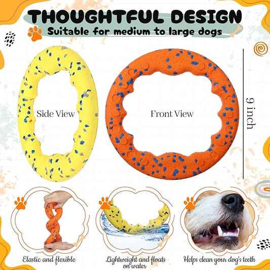 2 Pcs 9 Inch Dog Ring Dog Toy Flying Discs Training Ring Water Floating Fetch Toys Puppy Floating Pet Chewers for Throwing Catching Medium Large Breeds