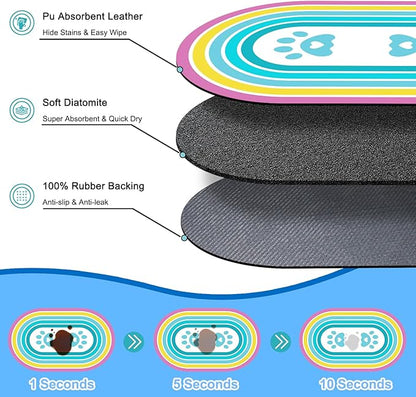 Cat Food Mat Small - 20''x12'' Absorbent Cat Feeding Mat, Pet Water Mats Protect Floor, No Stains Quick Dry Pet Placemats for Food and Water Bowl, Non-Slip Base Cats Bowl Mats for Messy Drinkers