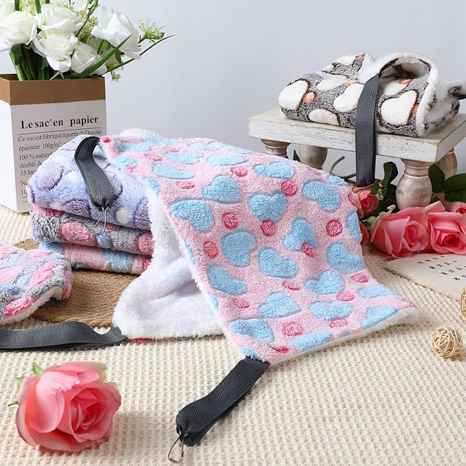 8 Pcs Cat Hammock for Cage, Pet Hammock Bed, Reversible Hanging Cat Hammocks Soft Bed, with Straps and Metal Hooks for Kitten Indoor Puppy Rabbits Feral Animals Shelters(Heart Style)