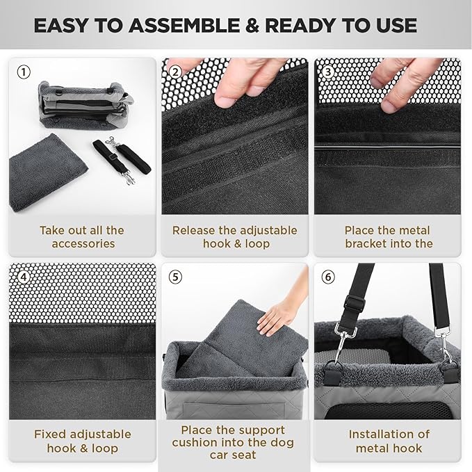 Upgrade Dog Booster Seat for Small Dogs,Small Dog Car Seat with Sturdy Metal Frame and Waterproof Leather Material for Small Pets up 20 lbs,Portable Travel Carrier with Storage Pocket