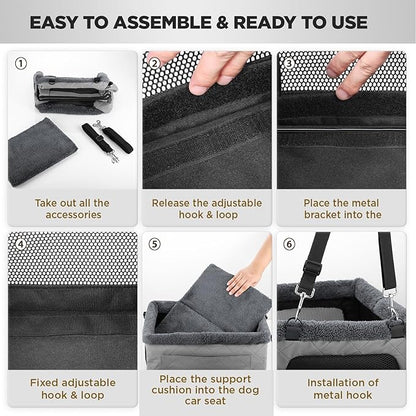 Upgrade Dog Booster Seat for Small Dogs,Small Dog Car Seat with Sturdy Metal Frame and Waterproof Leather Material for Small Pets up 20 lbs,Portable Travel Carrier with Storage Pocket