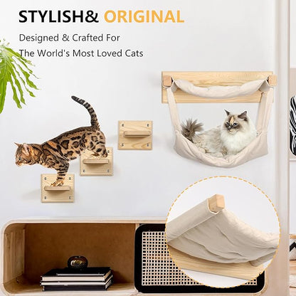 Wall-Mounted Cat Furniture with Double Hammock & Sisal Steps – Vertical Multi-Level Activity Center for Cats – Cozy Indoor Climbing Shelf, Perch, Playground & Scratching Steps