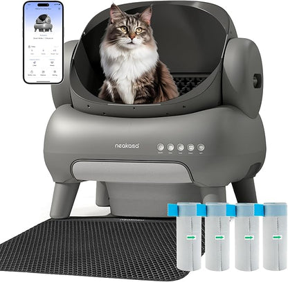 Neakasa M1 Plus Bundle Self-Cleaning Automatic Cat Litter Box, Large Open-Top Design, Odor Control, Smart App Tracking, Multi-Cat Support, Safety Sensors, 4 Rolls Refill Bags Included