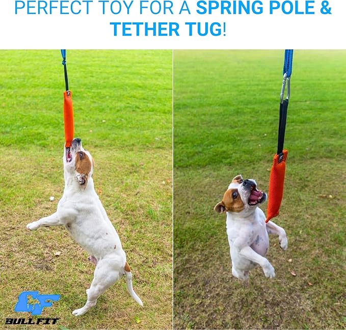 Bull Fit K9 Dog Bite Tug Toy with Strong Handle - Made of Durable & Tear-Resistant French Linen - Perfect for Tug of War, Fetch & Puppy Training - Ideal for Medium to Large Breeds