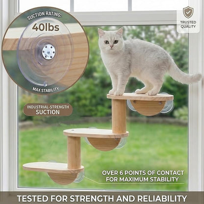 Cat Window Ladder 3-Levels for Indoor Cats Climbing Wood Window Shelf Cats Play and Watch Birds