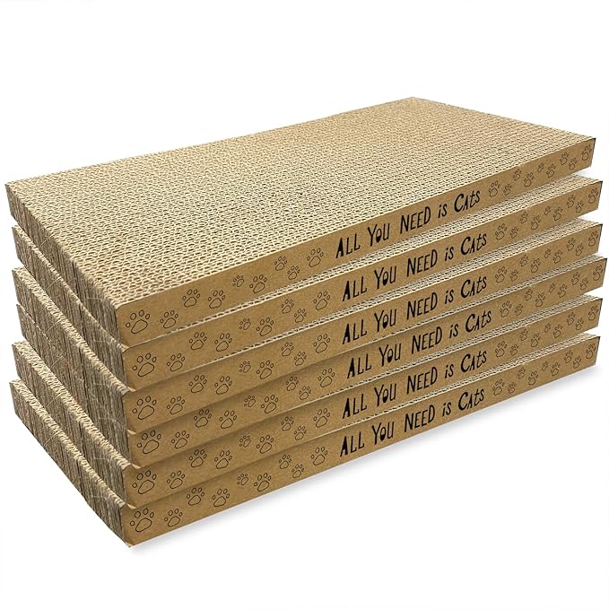 AccEncyc Cardboard Cat Scratcher Pads Cat Scratching Board for Indoor 16.5”Lx8.3”Wx1”H Dual-Side Corrugated Cats Scratching Post Reusable Cats Supplies - 6 Pack