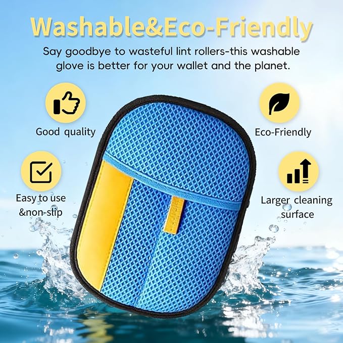 Pet Hair Removal Glove - Electrostatic Reusable Magic Brush Glove for Dog & Cat Hair Remover Glove on Sofa, Car Seats, Clothes & Bedding(Blue)