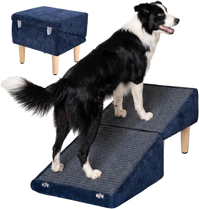 3-in-1 Dog Ramp 18.9"×17.7"×18.9" with Storage – Pet Stairs for Senior & Injured Dogs & Cats, Hidden Storage Footstool, Ottoman Anti-Slip, Supports 220 lbs for Beds & Sofas