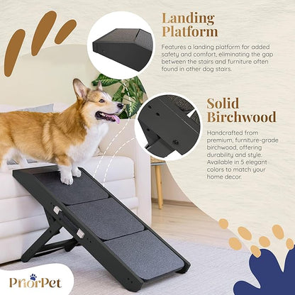 Dog ramp for Couch – Non-Slip, Sturdy Build Foldable Dog ramp – Supports up to 200lbs – Adjustable 7'' to 20'' – Landing Platform Seamlessly Connects – Birchwood Pet Ramp for Small Dogs –Black